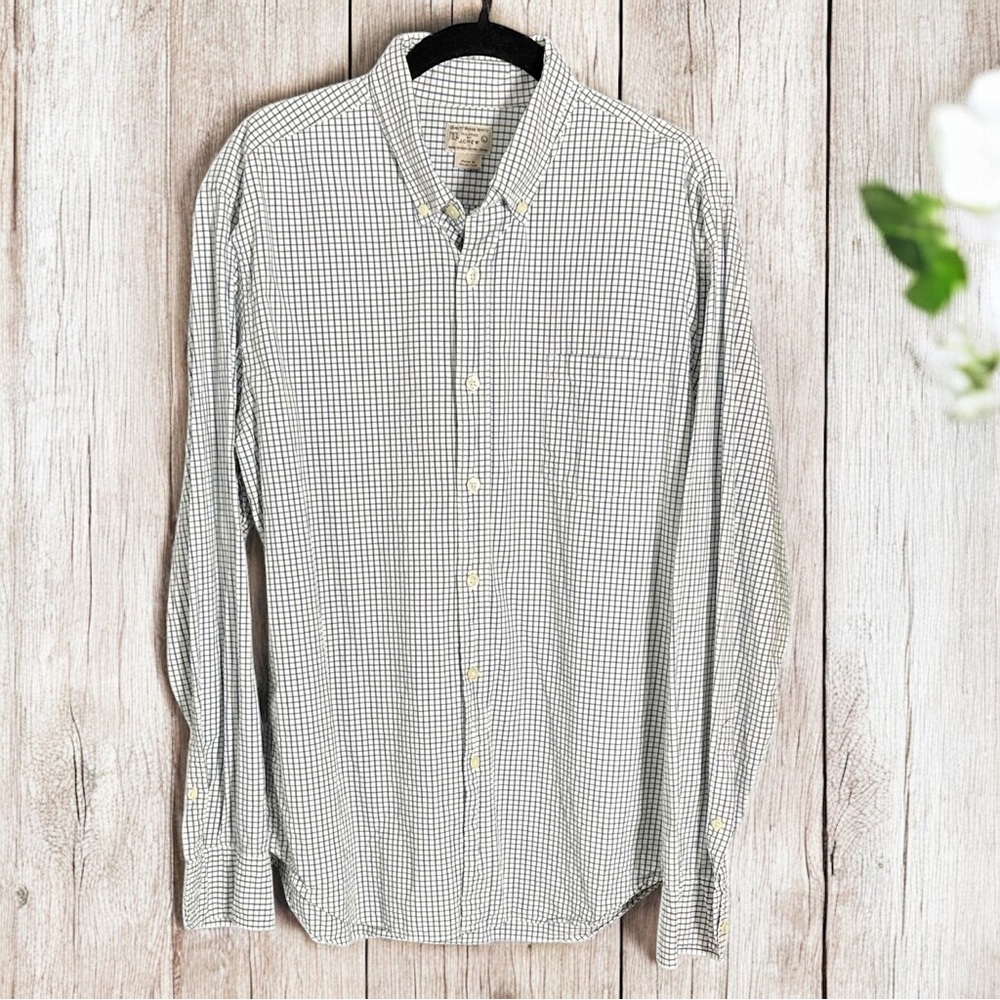 Vtg J. Crew Shirt Mens 100% Cotton White Plaid Button Down Woven ~ Size L